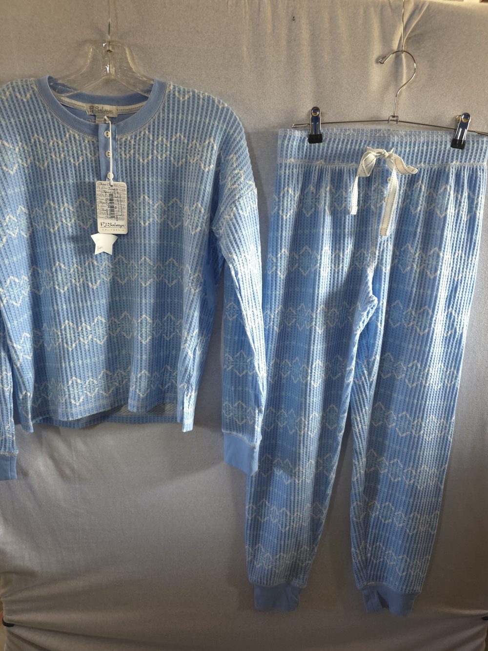 PJ Salvage Kids Blue & White Waffle Knit Pajama Set
